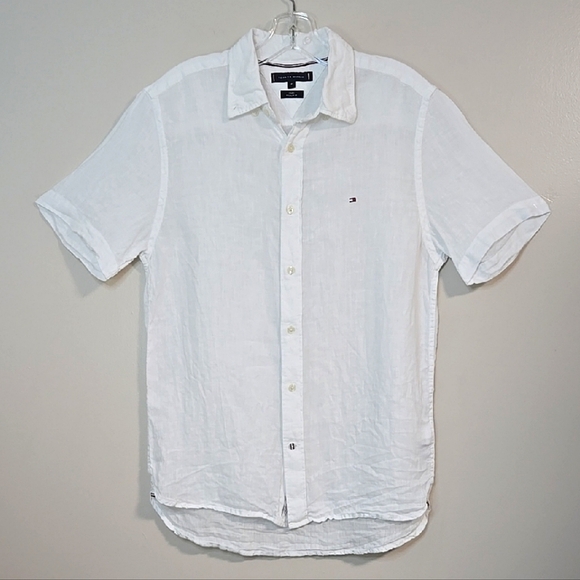 🌿Tommy Hilfiger Optic White Linen Regular Fit Button Down Shirt, Size M ~ EUC - Picture 3 of 10